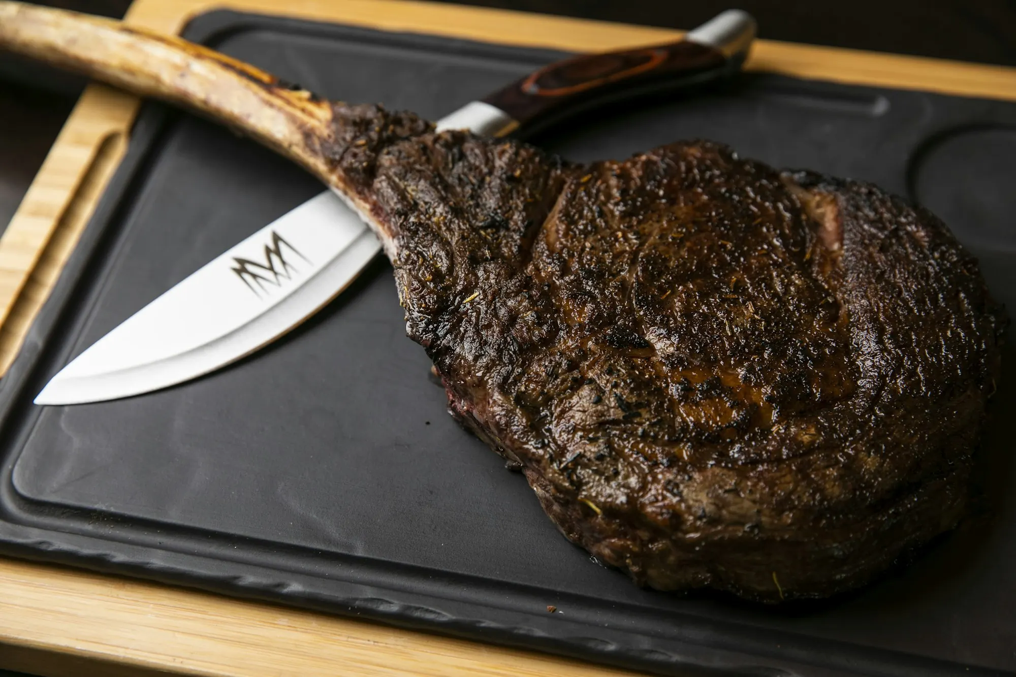 Wagyu tomahawk presented on the board